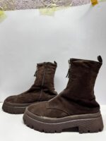 Brown Suede Front Zip Platform Boots - Image 4