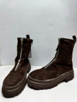 Brown Suede Front Zip Platform Boots - Image 5