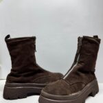 Brown Suede Front Zip Platform Boots