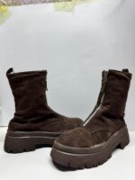 Brown Suede Front Zip Platform Boots