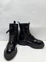 Glossy Black Platform Ankle Boots - Image 2