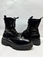 Glossy Black Platform Ankle Boots - Image 3